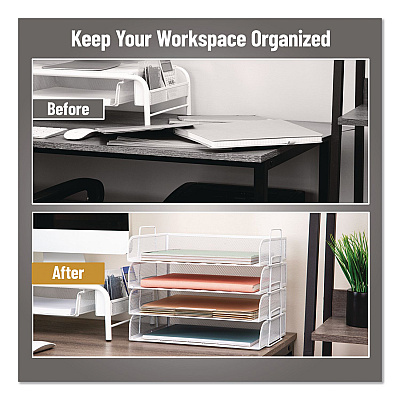 Mind Reader Metal Mesh Stackable Letter Tray, 4 Sections, Letter Size, 13.25 x 9.75 x 11.5, White (DSTACK4WHT)