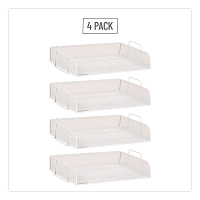 Mind Reader Metal Mesh Stackable Letter Tray, 4 Sections, Letter Size, 13.25 x 9.75 x 11.5, White (DSTACK4WHT)