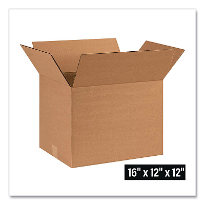National Brand Shipping Boxes, Regular Slotted Container (RSC), 12" x 16" x 12", Kraft, 25/Bundle (161212)