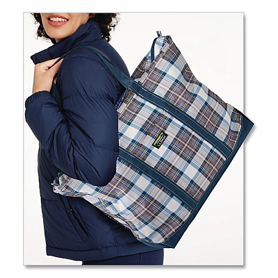 Large Polyester Everyday Lightweight Tote, 17" x 7.5" x 15", Mallard Blue Indigo Tartan (302388157643)