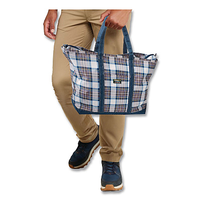 Large Polyester Everyday Lightweight Tote, 17" x 7.5" x 15", Mallard Blue Indigo Tartan (302388157643)