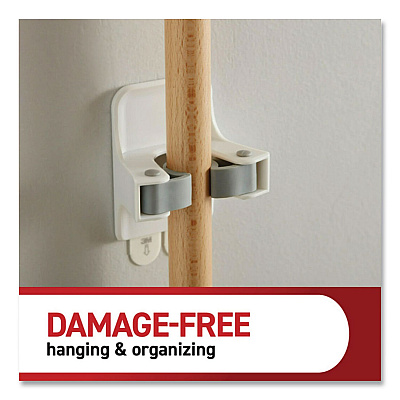 Command Closet Organization Essentials Variety Kit, Broom Gripper and (2) Utility Hooks, Plastic, White, Supports 4 lb, 3/Pack (17235ES)