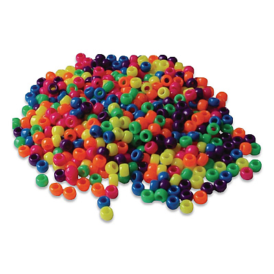 Creativity Street Pony Beads, Plastic, 0.24" x 0.35", Assorted Neon Colors, 1,000/Pack (2323379)