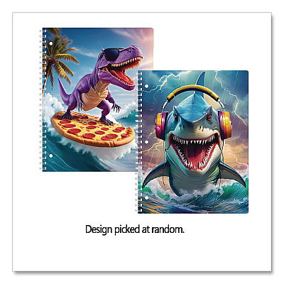 ECCOLO One-Subject Notebook, Wide/Legal Rule, Dino or Shark, Randomly Assorted, (80) 11 x 8.5 Sheets (ST845D)