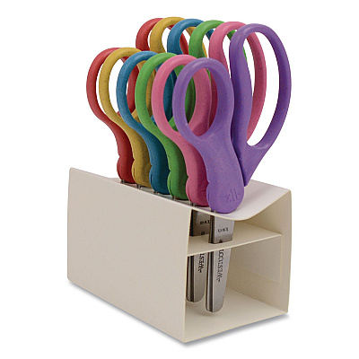 Westcott KleenEarth Rice Husk Kids Scissors, Rounded Tip, 5" Long, 2" Cut Length, Straight Assorted Color Handles, 6/Pack (00684)
