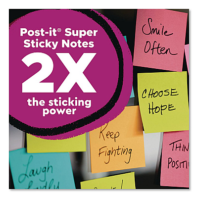 Post-it Notes Super Sticky Super Sticky Notes, 3" x 3", Assorted Bright Colors, 70 Sheets/Pad, 8 Pads/Pack (6548SSAP)