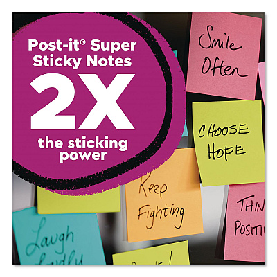 Post-it Notes Super Sticky Super Sticky Notes, 3" x 3", Randomly Assorted Energy Boost and Playful Primaries Colors, 45 Sheets/Pad, 15 Pads/Pack (65415SSPS2)