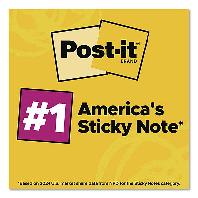 Post-it Notes Super Sticky Super Sticky Notes, 3" x 3", Randomly Assorted Energy Boost and Playful Primaries Colors, 45 Sheets/Pad, 15 Pads/Pack (65415SSPS2)