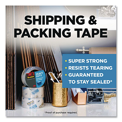 Scotch 3850 Heavy-Duty Packaging Tape, 3" Core, 1.88" x 43.7 yds, Clear, 6/Pack (3850406)
