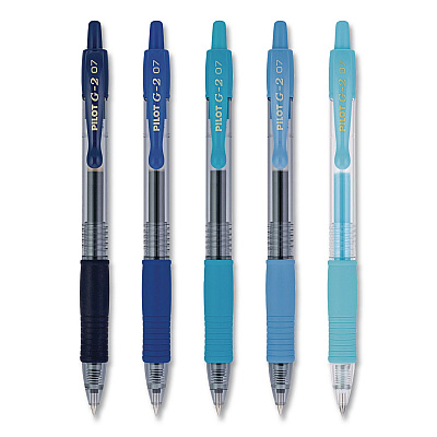 Pilot G2 Edge Colors of Tranquility Premium Gel Pens, Shades of Blue, Retractable, Fine 0.7 mm, Assorted Ink/Barrel Colors, 5/Pack (XP031001)