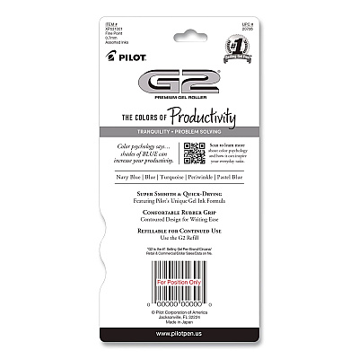 Pilot G2 Edge Colors of Tranquility Premium Gel Pens, Shades of Blue, Retractable, Fine 0.7 mm, Assorted Ink/Barrel Colors, 5/Pack (XP031001)