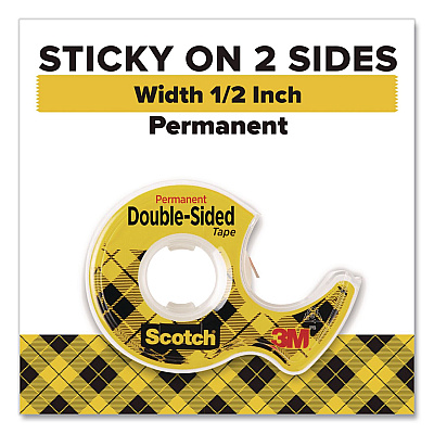 Scotch Double-Sided Permanent Tape in Handheld Dispenser, 1" Core, 0.5" x 11.11 yds, Clear, 2/Pack (137DM2)
