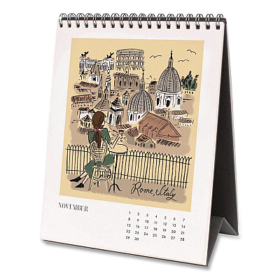 Travel Sketchbook Monthly Desk Calendar, 6 x 7.5, Travel Artwork Sheets, 12-Month (Jan to Dec): 2026 (CAL101)