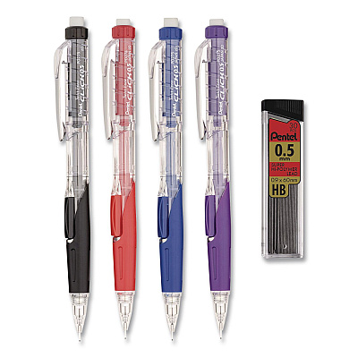 Pentel Twist-Erase CLICK Mechanical Pencil, 0.5 mm, HB (#2), Assorted Barrel Colors, 6/Pack (PD275TLBPS6M)