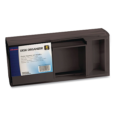Officemate 4-Piece Desktop Supplies Organizer Set, Black, Plastic (21532B)
