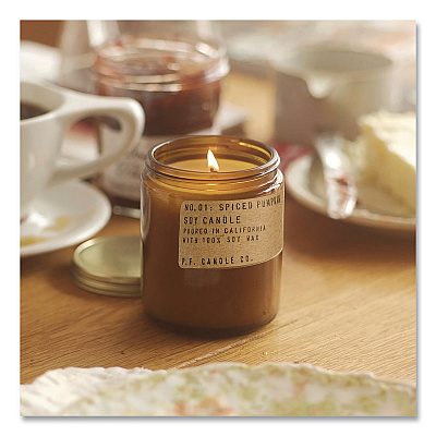 P.F. Candle Co. Soy Jar Candle, Spiced Pumpkin, 50 Hours Burn Time, 7.2 oz, Amber (SC1)