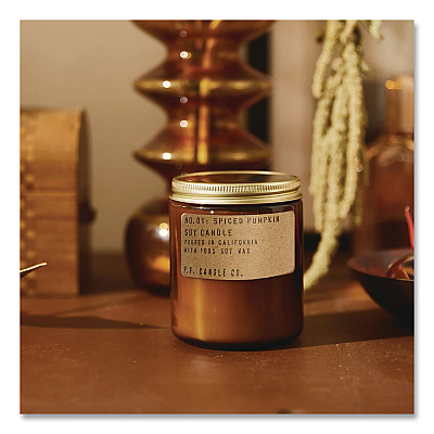 P.F. Candle Co. Soy Jar Candle, Spiced Pumpkin, 50 Hours Burn Time, 7.2 oz, Amber (SC1)