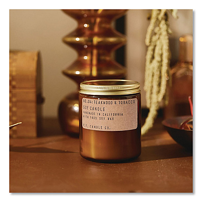 P.F. Candle Co. Soy Jar Candle, Teakwood and Tobacco, 50 Hour Burn Time, 7.2 oz, Amber (SC4)