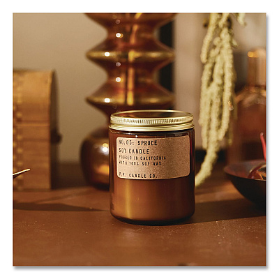 P.F. Candle Co. Soy Jar Candle, Spruce, 50 Hour Burn Time, 7.2 oz, Amber (SC5)