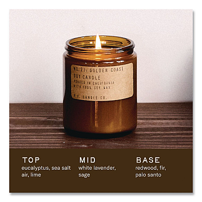 P.F. Candle Co. Soy Jar Candle, Golden Coast, 50 Hour Burn Time, 7.2 oz, Amber (SC21)