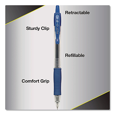 Pilot G2 Edge Premium Gel Pen, Retractable, Ultra Fine 0.38 mm, Blue Ink, Clear/Blue Barrel, 5/Pack (18203)