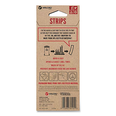 Velcro ECO Collection Hook-and-Loop Strips, 2.5" x 0.75", White, 8/Pack (VEL30191USA)