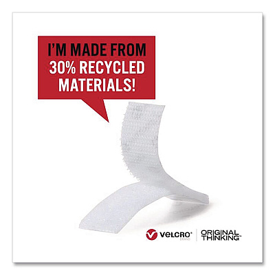 Velcro ECO Collection Hook-and-Loop Strips, 2.5" x 0.75", White, 8/Pack (VEL30191USA)
