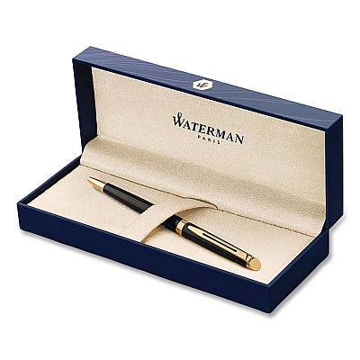 Waterman Expert Fountain Pen Gift Box, Medium Nib, Blue Ink, Black Barrel with 23K Gold Accents (S0951660)