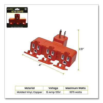 GoGreen Power 3-Outlet Tri Tap Adapter with Covers, Orange (GG03431OR)