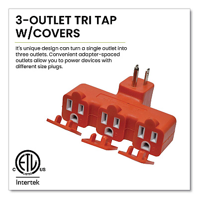 GoGreen Power 3-Outlet Tri Tap Adapter with Covers, Orange (GG03431OR)