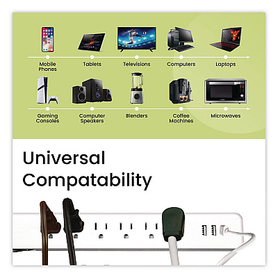 GoGreen Power 6 Outlet Surge Protector with USB, 6 AC Outlets/3 USB Ports, 6 ft Cord, 450 J, White (GG1662USBC)
