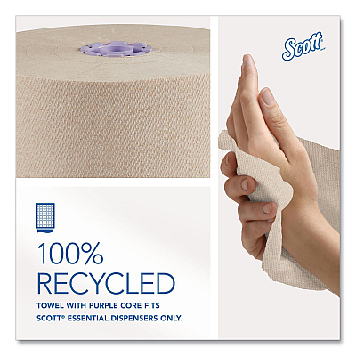 Scott 100% Recycled Hard Roll Paper Towels, 1-Ply, 8" x 900 ft, Brown, 6/Carton (58671CT)