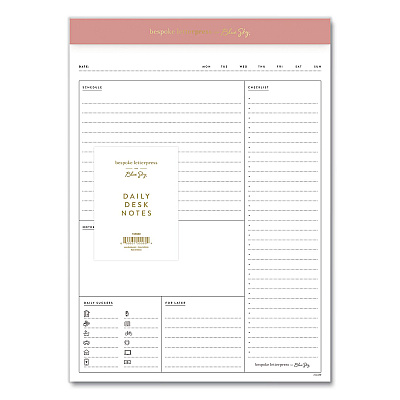 Blue Sky Bespoke Letterpress Daily Desk Notes Planner Pad, 7 x 9, Camellia Pink Headband, Undated (155580)