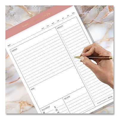 Blue Sky Bespoke Letterpress Daily Desk Notes Planner Pad, 7 x 9, Camellia Pink Headband, Undated (155580)