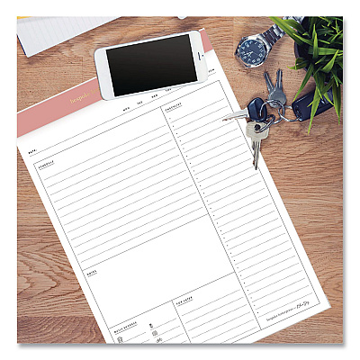 Blue Sky Bespoke Letterpress Daily Desk Notes Planner Pad, 7 x 9, Camellia Pink Headband, Undated (155580)