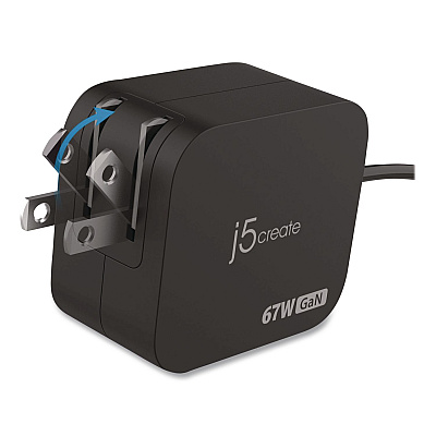 j5create GaN 67 W USB-C Mini Charger with 4.5 mm Converter, Black (JUP1565)