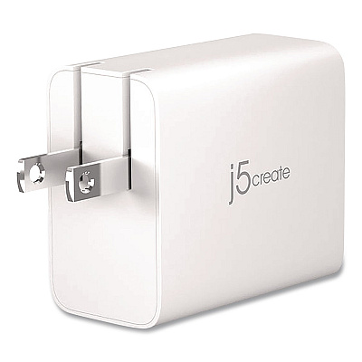 j5create 67 W GaN USB-C/USB-A Two-Port Charger, White (JUP2367)