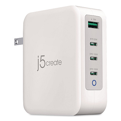 j5create 130 W GaN 4-Port Charger, White (JUP43130)