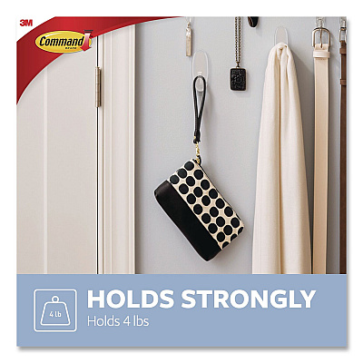 Command Large Utility Hook, Plastic, Clear, Supports 4 lb, 3 Hooks and 6 Strips/Pack (70006901790)