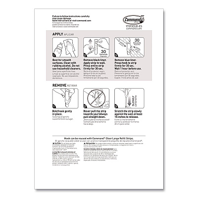 Command Large Utility Hook, Plastic, Clear, Supports 4 lb, 3 Hooks and 6 Strips/Pack (70006901790)