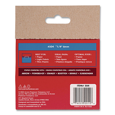 T50 Heavy Duty Staples, 0.25" Leg, 0.38" Crown, Silver, 1,250/Box (504BX)