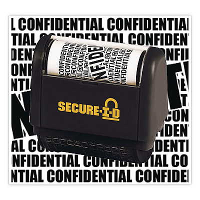 COSCO Secure I-D Confidential Roller Stamp, Obscures Area 1.5"w x Adjustable Length, Black Ink (035673)