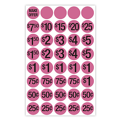 COSCO Pre-Printed Pricing Stickers, 0.75" diameter, Assorted, Pink, 1,000/Pack (098558)