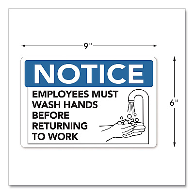COSCO Notice Employees Must Wash Hands Before Returning to Work Sign, 9 x 6, Blue/White Face, Black Graphics (098606)