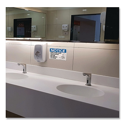 COSCO Notice Employees Must Wash Hands Before Returning to Work Sign, 9 x 6, Blue/White Face, Black Graphics (098606)