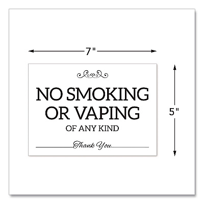 COSCO No Smoking No Vaping Indoor Spa Style Sign, 7 x 5 White Face, Black Graphics (098650)