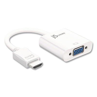 j5create HDMI to VGA Audio/Video Adapter, HDMI/VGA, 1.8", White (JDA213)