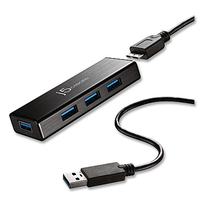 j5create Sub 3.0 4-Port Mini Hub, Black (JUH340)