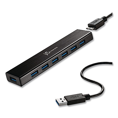 j5create 7-Port USB 3.0 Hub, Black (JUH377)