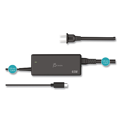 j5create 65 W USB-C Charger, Black (JUP1265)